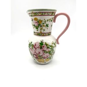 Vintage Laura Ashley / FTD Pitcher Vase 7 1/2” Tall Floral.